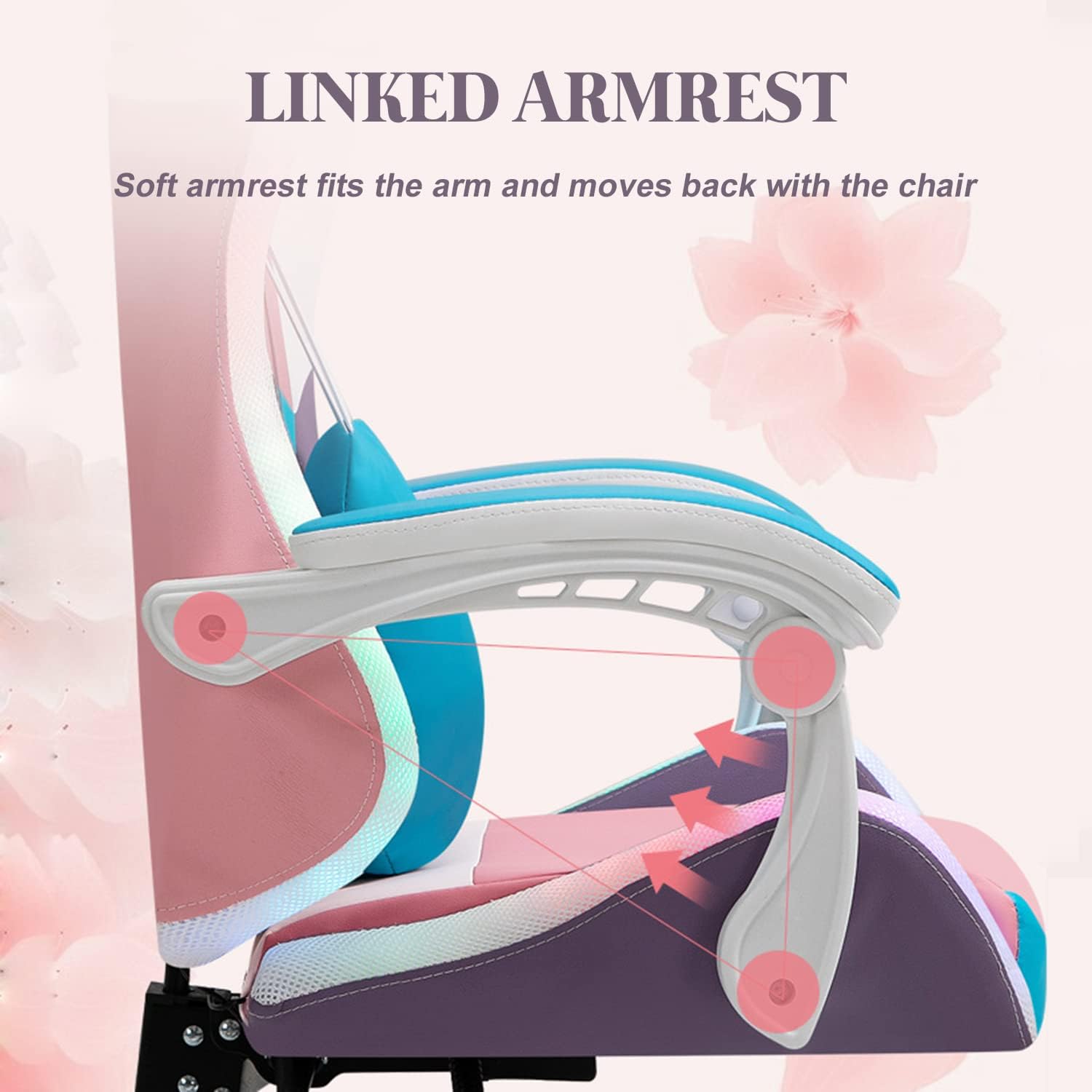 Gaming Chairs with LED Light Ergonomic Pro Video Game Chair with Bluetooth Speakers Office Chair with Lumbar Support Computer Chair for Retractible Footrest and Backrest Adjustable,Pink