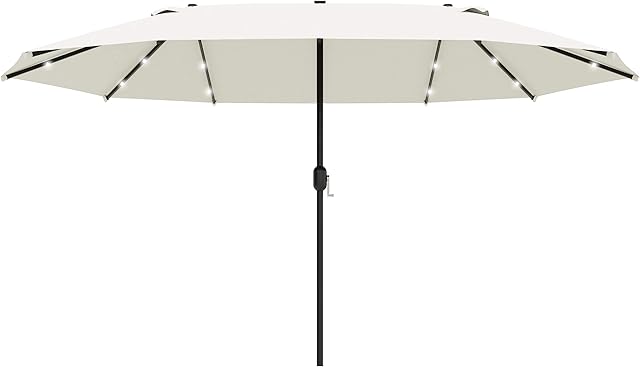 Outsunny 4.4m Double-Sided Sun Umbrella Garden Parasol Patio Sun Shade Outdoor with LED Solar Light, NO BASE INCLUDED