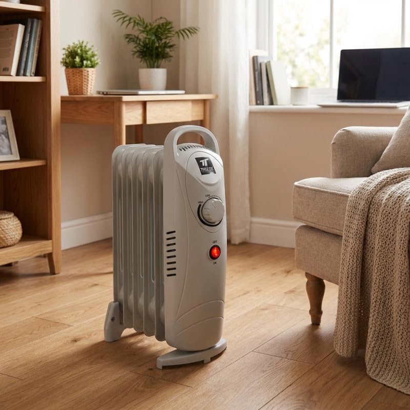 Suinga Radiador de Aceite Bajo Consumo 500W | Radiador Electrico de Aceite 5 Elementos | Calefactor Electrico con Termostato | Apagado de seguridad en caso de sobrecalentamiento