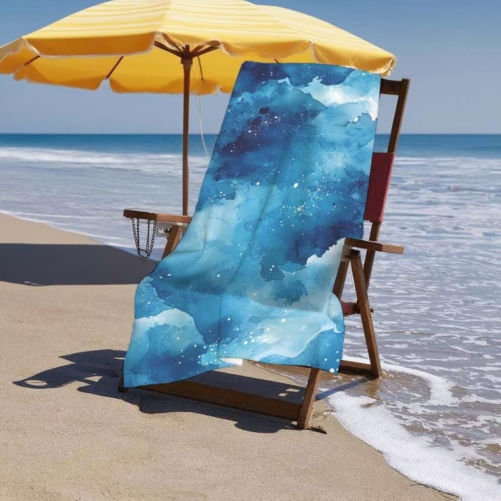 Telo Mare XXL 100x200cm/35x70cm, 2 Set Telo Mare Microfibra Blu Asciugamano Palestra Uomo, Antisabbia, Leggero, Asciugatura Rapida, Teli da Spiaggia Grandi Accessori per Camping Natation Palestra I-63