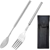 Extendable Fork, Durable Stainless Steel Telescopic Fork Retractable Dinner Forks Dessert BBQ Dinner Fruit Long Handle Telescoping Fork Cutlery for Cooking 8.7-25.4Inch Fork & Spoon Set