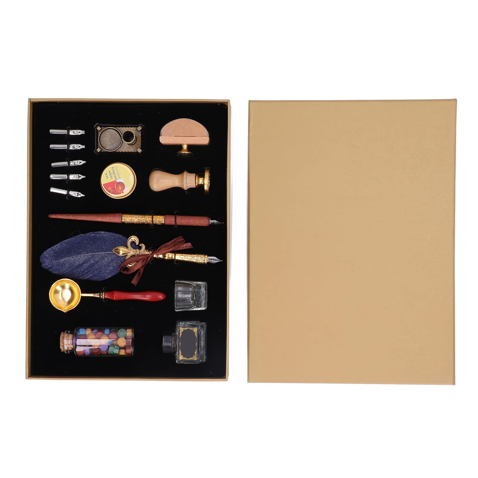 Set di penne e inchiostri vintage eleganti e lucidi. Set di timbri con sigillo di cera per penna d'oca in colori squisiti (Blu scuro)