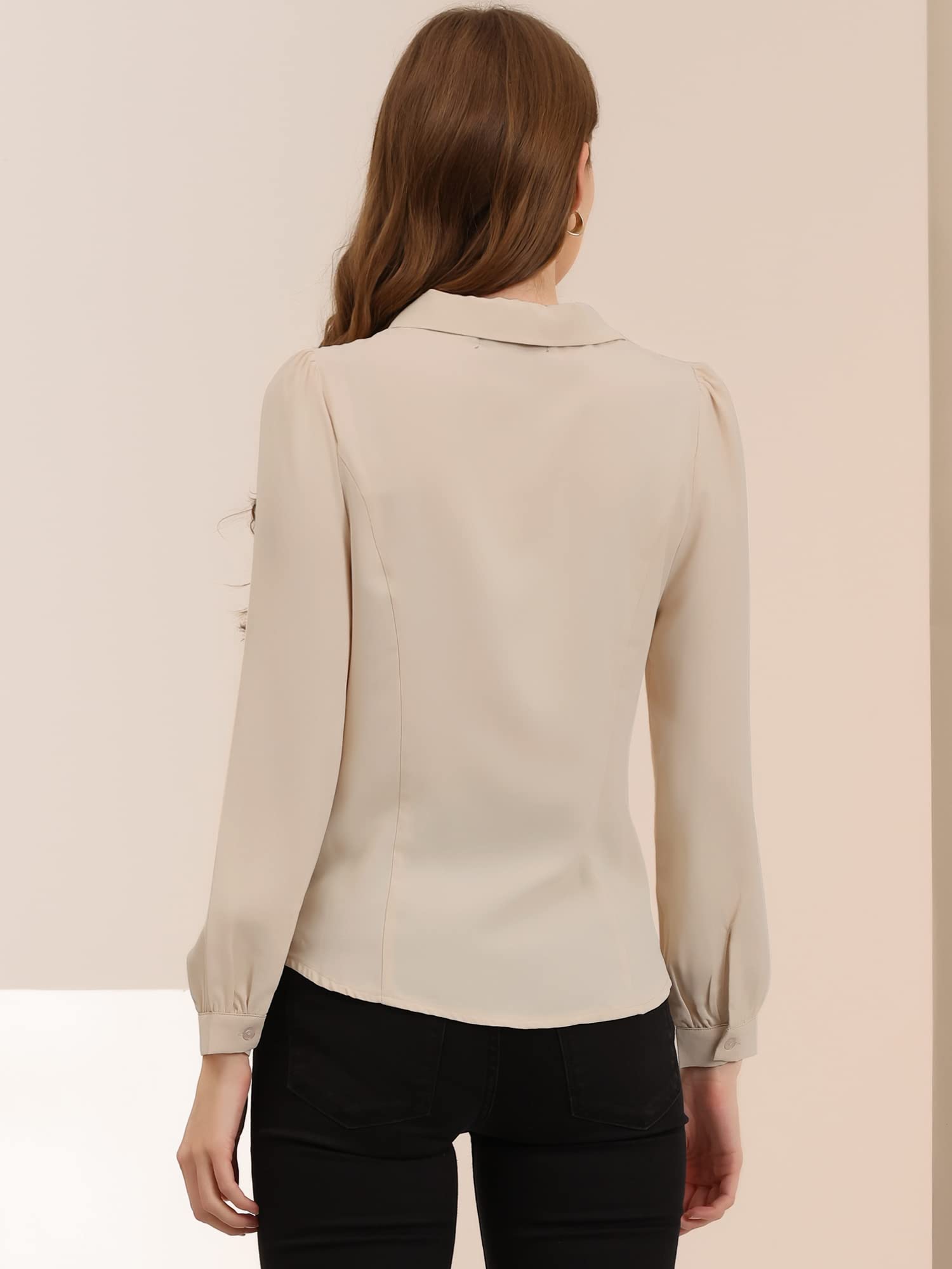 Allegra K Donne Peter Pan Colletto Camicia AutoChiudente Collo Bottone Giù Lavoro Ufficio Top Blusa
