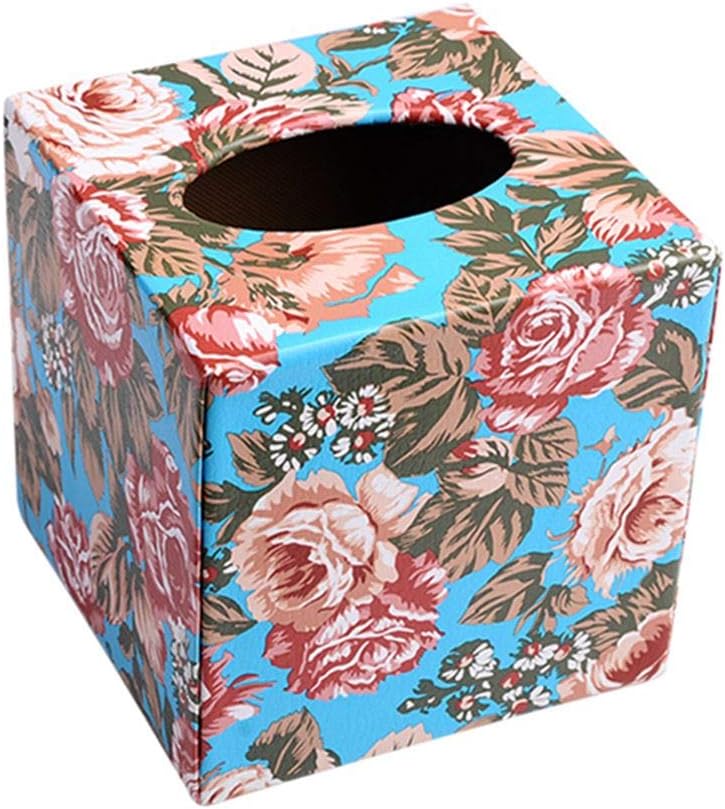S Forever Flowers Pattern Tissue Box Holders PU Leather Square Tissue Box Cover (A)