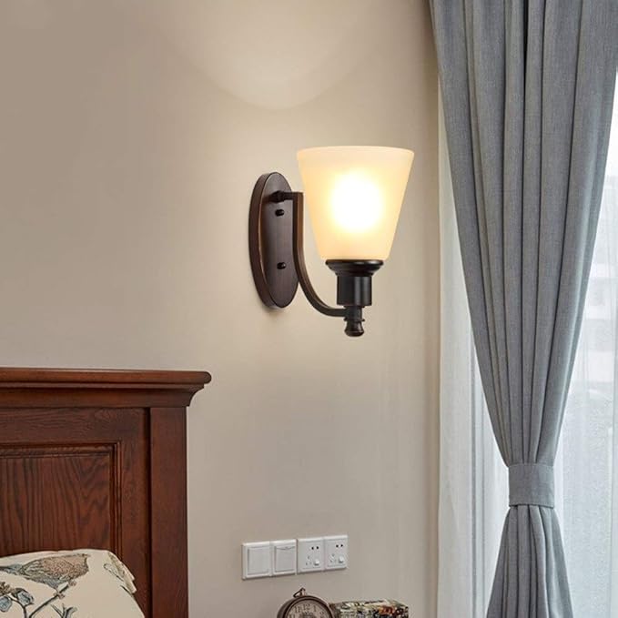 DSINEY Muur licht, Wandkandelaars, Retro Industriële Stijl Glazen Wandlampen IJzer Massief Hout Wandmontage Lichtpunt, Nachtkastje Wandlamp Slaapkamer Kinderkamer Studie Muur Balkon Trappen Gangpad Lampen Oo photo 3