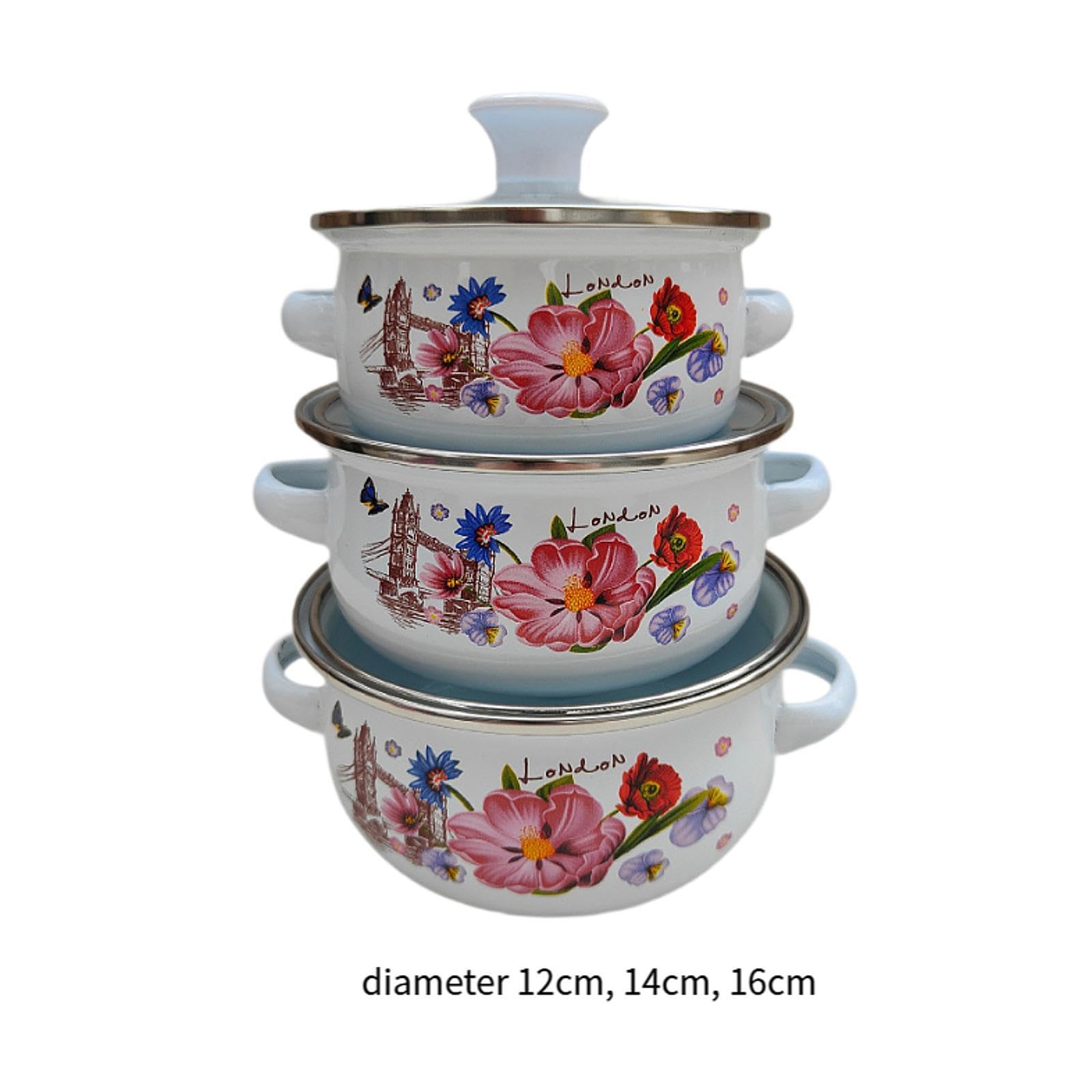 Baoblaze 3X Enamel Stockpot avec Couvercle de Soupe Profonde Pot antiadhésif en émail d'émail, A