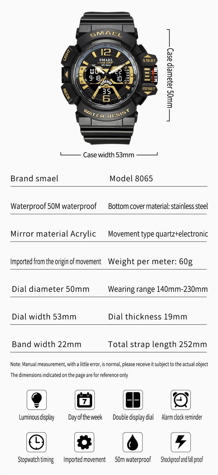 Sport Montre Bracelet Hommes Digital 50M Etanche LED Double Temps Analogique Quartz Mode Outdoor Militaire Tactique Montres Homme