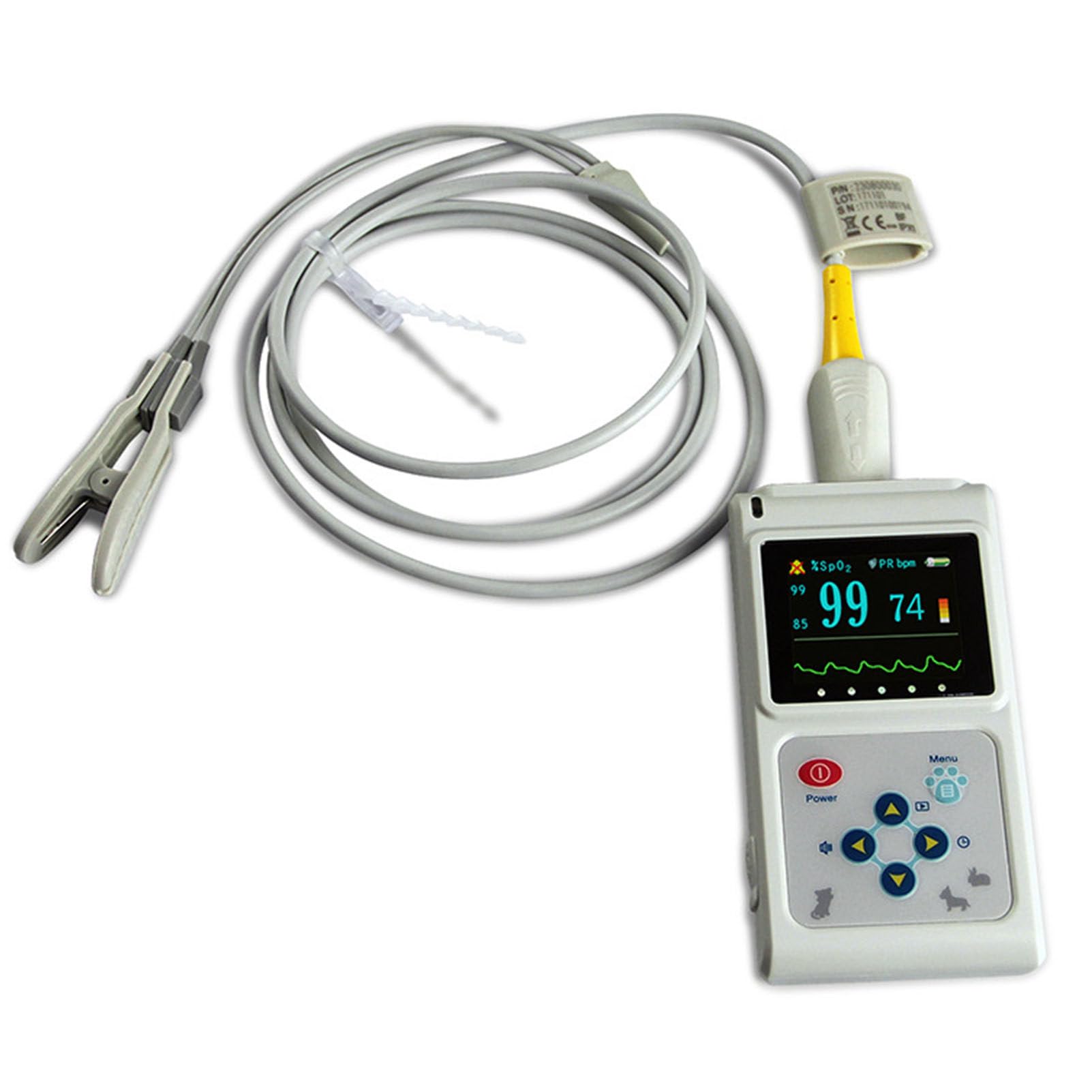 Tragbares Veterinär-Pulsoximeter, Ohr-/Zungen-SpO2-Sensor, Tier-Pulsfrequenzmonitor mit Sonde und USB-Kabel, für Hunde, Katzen, Haustiere, Familie und Tierklinik