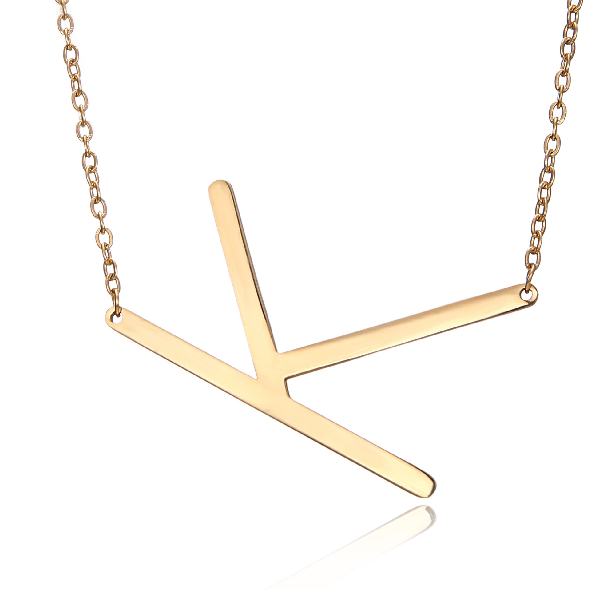 RINHOOSideways Large Initial Necklace 18k Gold Plated Stainless Steel Big Letter Script Name Monogram Pendant Necklace for Women Gift(from Alphabet 26 A-Z)