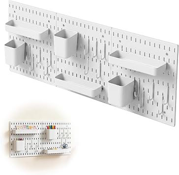 3 PCS Pegboard Combination Kit 28 x 28 cm, Peg Boards for Walls Pegboard Wall Organizer White Tool Storage Board for Organizer Ornaments Display