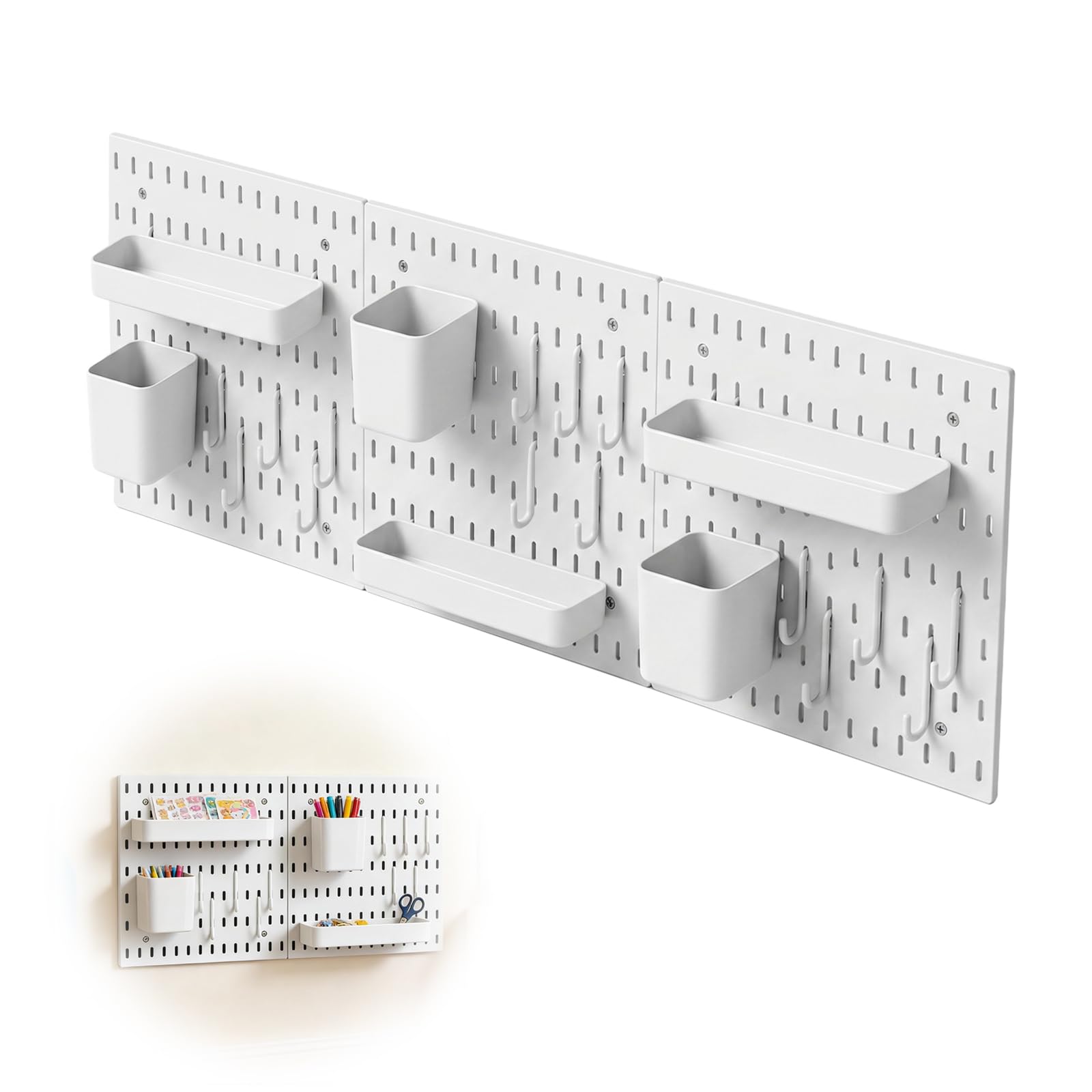 Hshtam White 3 Pcs Pegboard Combination Kit 28 X 28 Cm, Peg Boards For Walls Pegboard Wall Organizer Tool Storage Board For Organizer Ornaments Display