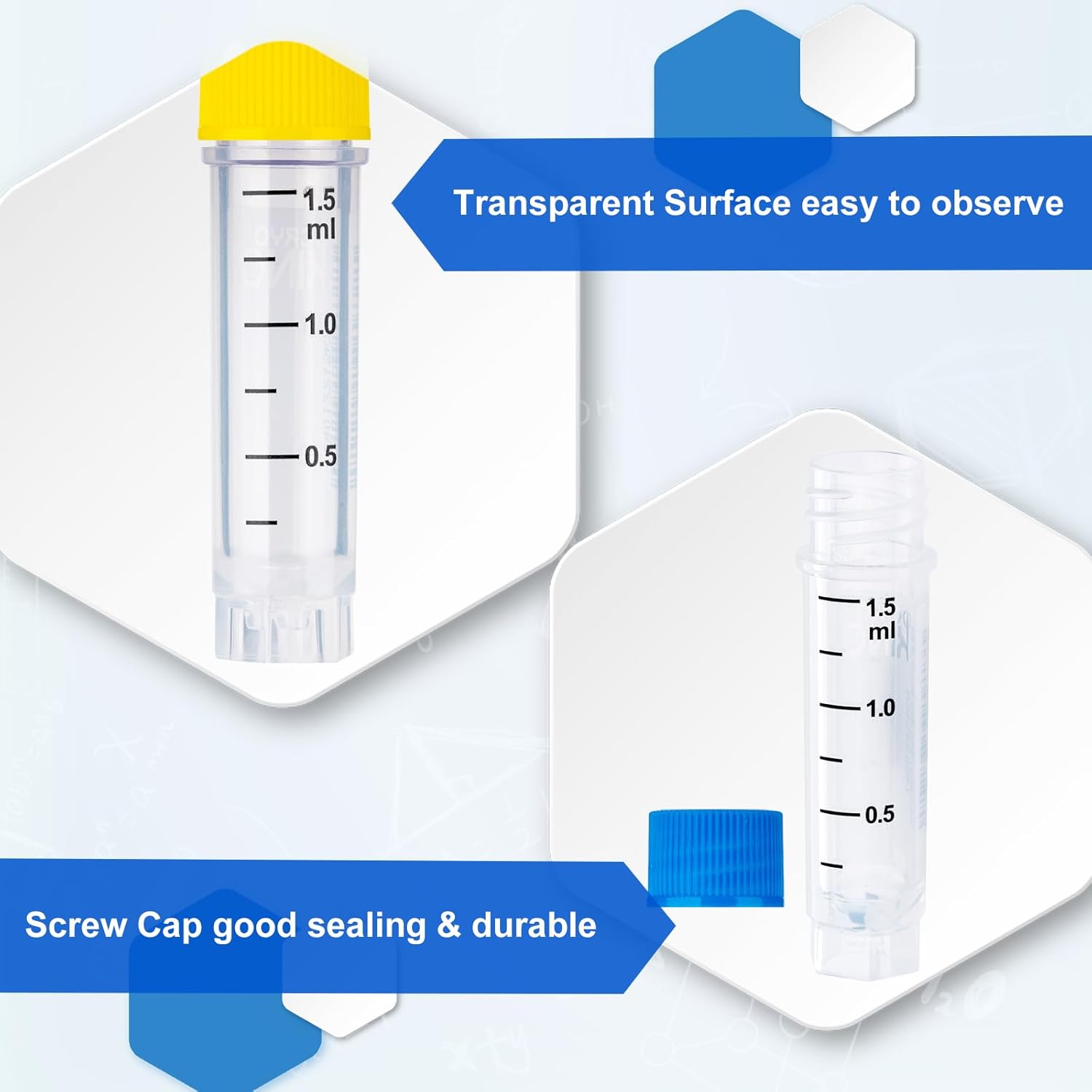 1.5ml Cryovials, 500Pcs Cryotubes with Side Barcode, Sterilisation Vials with External Thread, Sample Tubes with Purple Caps, Lab Tubes for Sample Storage from -196℃ to 121℃