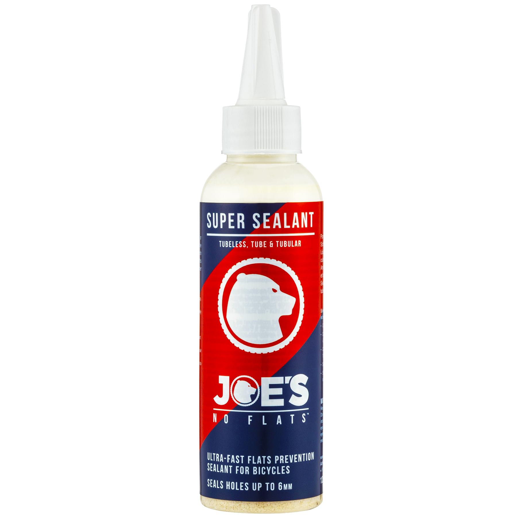 JOE'S NO FLATS Super Sealant - Gravel and MTB Bike Tires - Ultra-Fast Sealing for Tubeless and Inner Tubes | for Holes up to 0.25 Inches | Ready to Use Effective Puncture Seal, 125ml