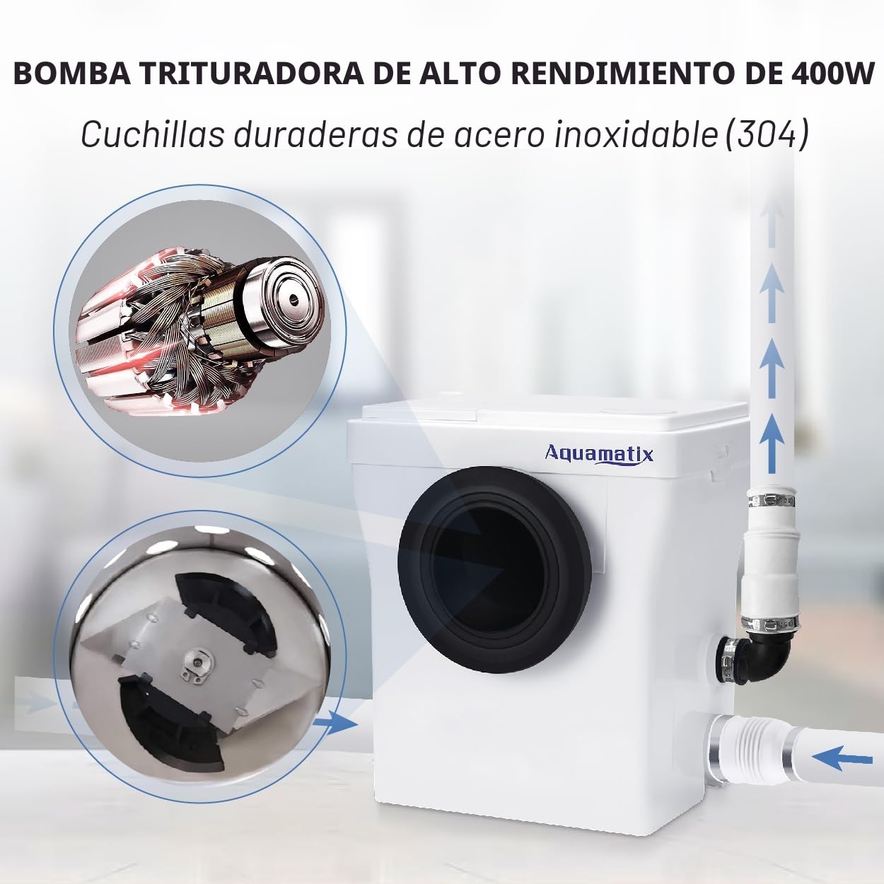 Aquamatix Cubo Triturador Sanitario 400W Bomba Aguas Residuales 8m Elevación 110L/min
