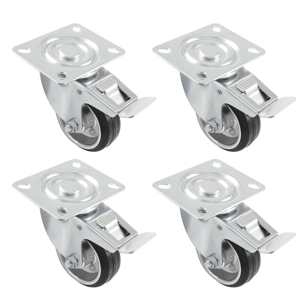 Set 4 Ruote Girevoli Con Freno Amig - 125 Mm, Foro, Portata 170 Kg, Per Mobili Pesanti, Poliuretano Rosso