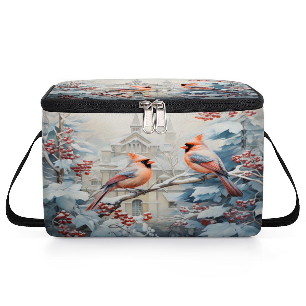 GzLeyigou Winter Bird Lunch Bags for Women Men 9 Cans, Hot & Cold Food Delivery Bag Insulated Grocery Bag Insulated Lunch Box Snow Cooler Bag for Office Work Picnic Beach