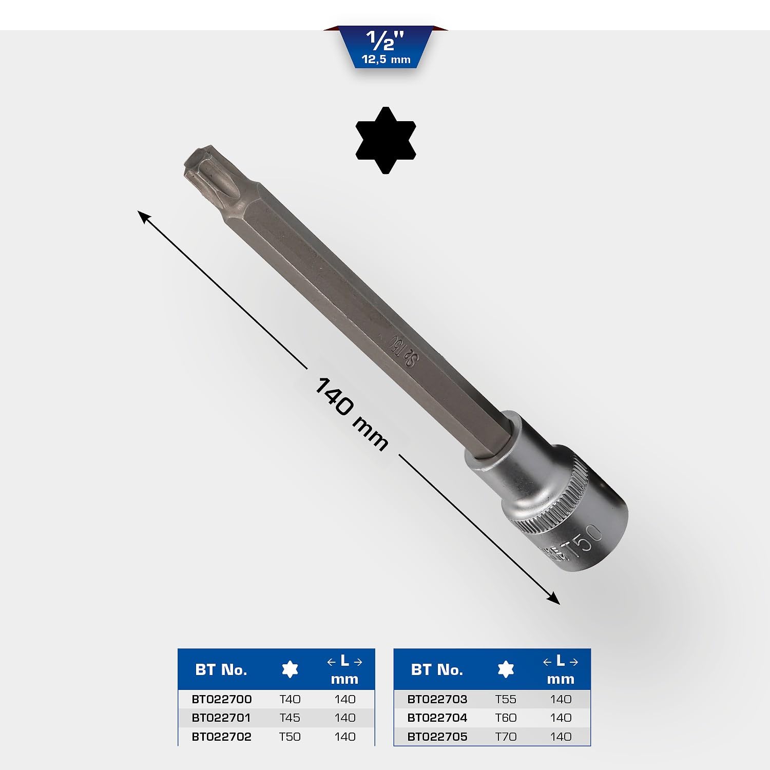 BRILLIANT TOOLS BT022702 1/2" Torx-Nasadka z bitami, 140 mm długa, T50 [Powered by KS TOOLS]