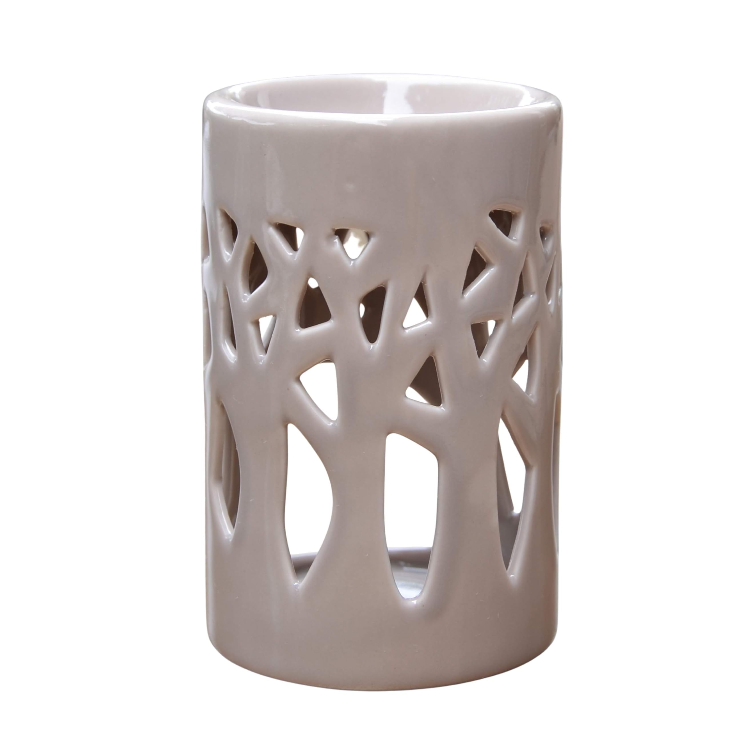 Brûle Parfum Brûleur Fondant Cire Parfumée - Difusor de Aceite y Fragancia - Portavelas de cerámica con proyección de luz - 11 cm de Altura Forêt Gris- Zen'Arôme