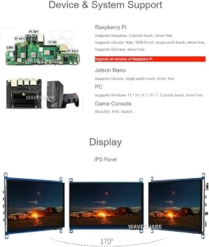waveshare 7inch Capacitive Touch Screen LCD Compatible with Raspberry Pi 5/4B/3B+/3A+/2B/B+/A+/Zero/Zero W/WH/Zero 2W CM3+/4 Series Boards 1024600 Resolution HDMI IPS Supports Windows
