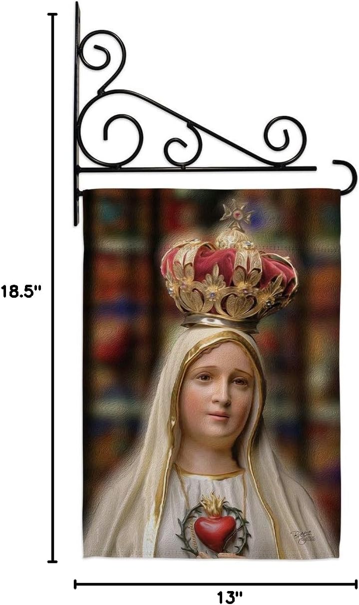 Our Lady of Fatima Garden Flag Set Wall Holder Religious Faith Hope Grace Peace Dove Christian Religion Easter Small Decorative Gift Yard House Banner Made In USA 13 X 18.5