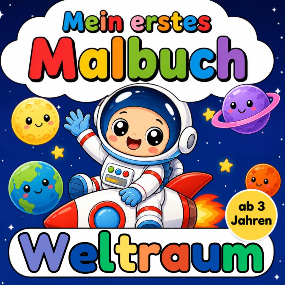 Weltraum Malbuch ab 3 Jahren: Große einfache Motive mit Astronauten, Raketen und Planeten für kleine Kinderhände (Mein erstes Malbuch)