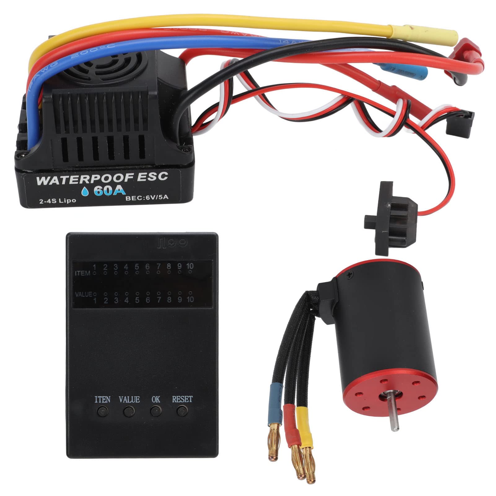 Controlador de velocidad electrónico sin escobillas de 60 A con tarjeta de programación, conjunto de motor sin escobillas de 2300 KV, controlador de velocidad electrónico RC de