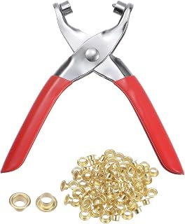 uxcell Grommet Eyelet Plier Set 100 Sets Golden Eyelets Washers with Press Pliers Setter Tool Metal Tool Kit for Fabric Leather Shoes Clothes Bags