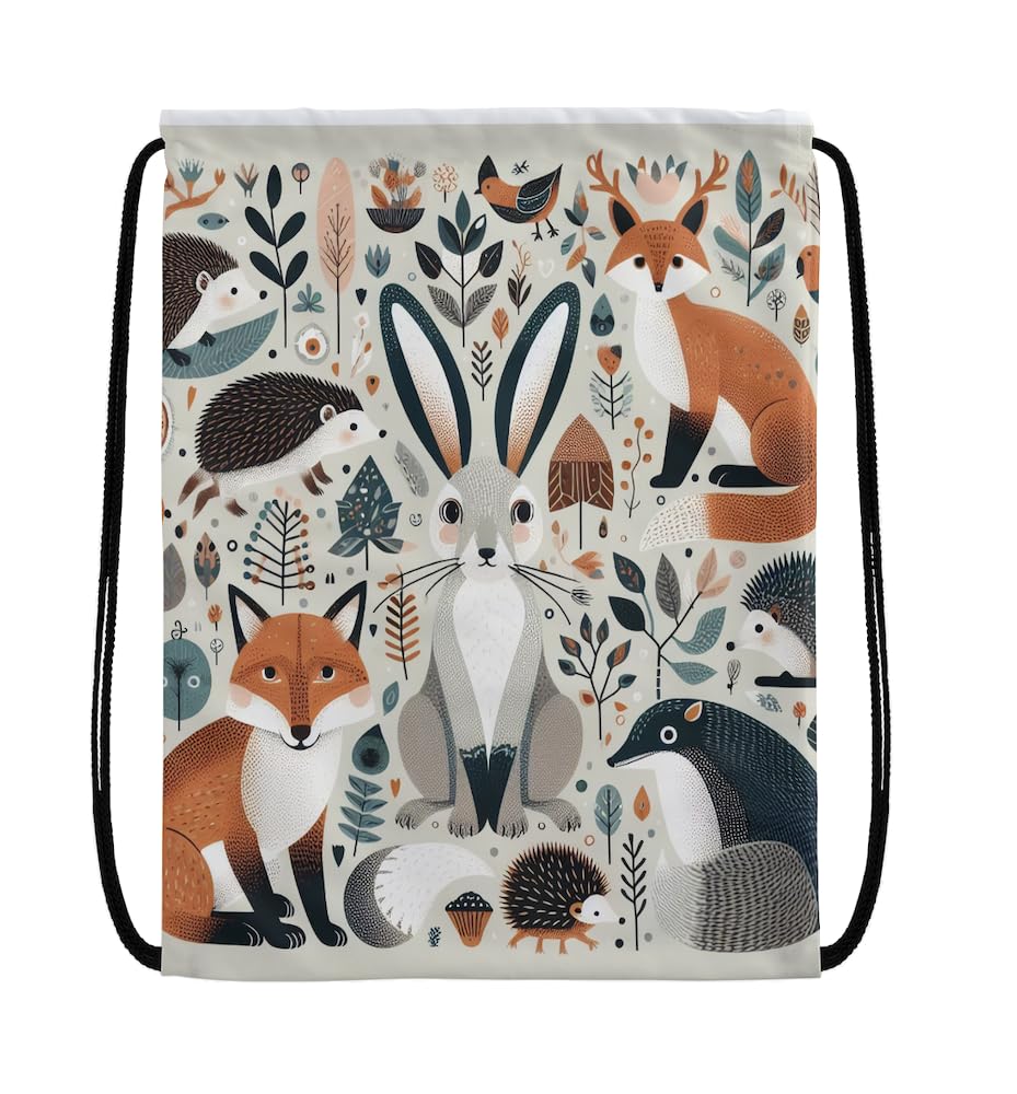 EZB Forest Animals Drawstring Bag | 36x30cm Midi Sized Backpack | Multi-Use: Sports Kits, Pump, PE Kits, Gym, Lunch, Holiday, Beach | Woodland Animals Bag