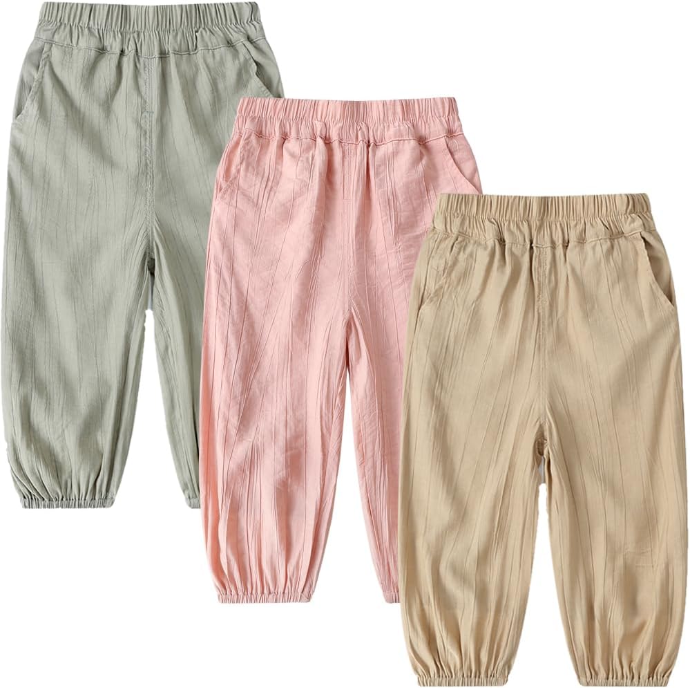 GFQLONG Baby Boys Girls Summer Pants Toddler Linen Pant Soft Muslin Loose Harem Elastic Waist Trousers Long Bloomers