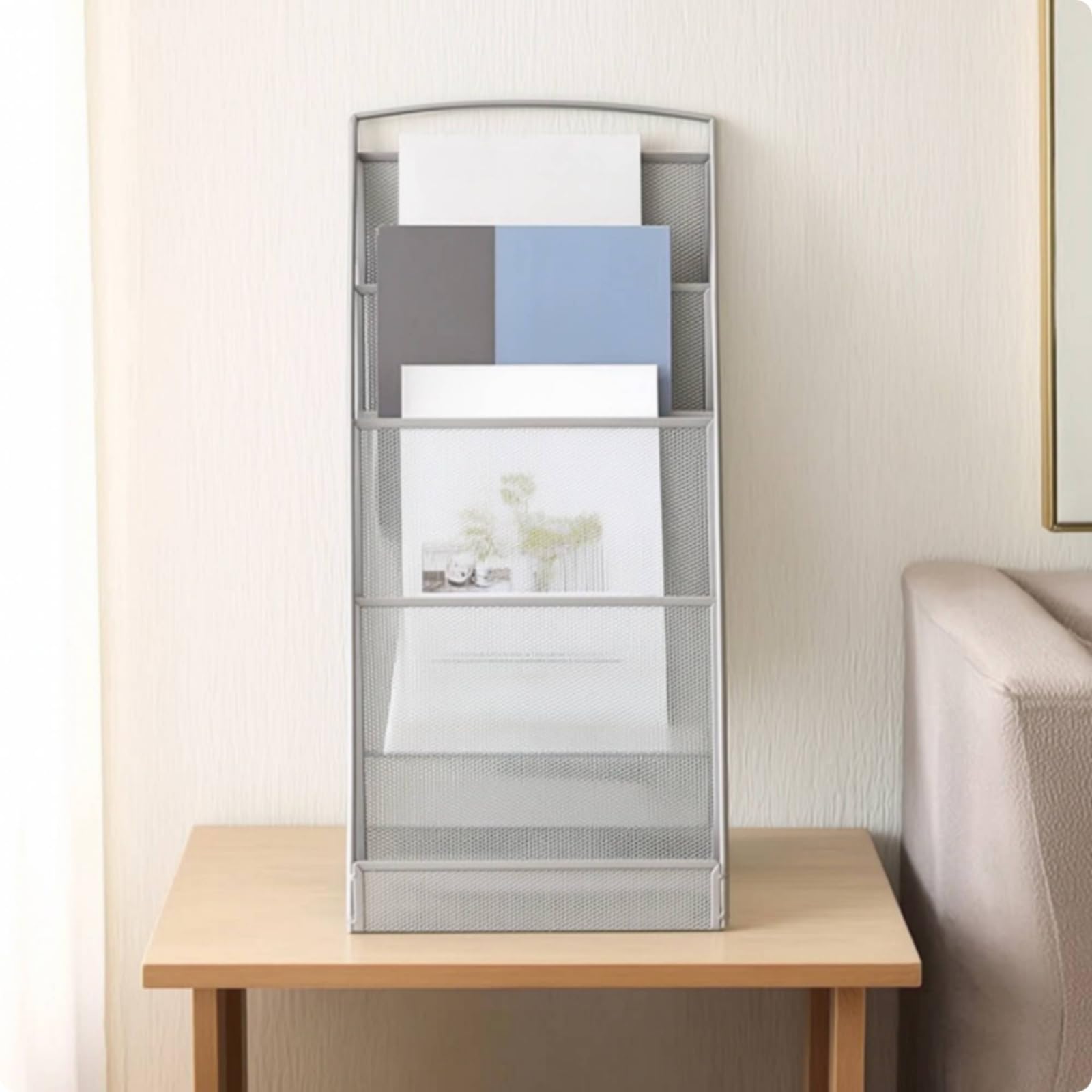 Porta Riviste in Metallo Scaffale Verticale Organizzatore Ufficio Espositore Brochure Maglia Forata a Sovrapposte per Ordine Adatto per Studi, Nero
