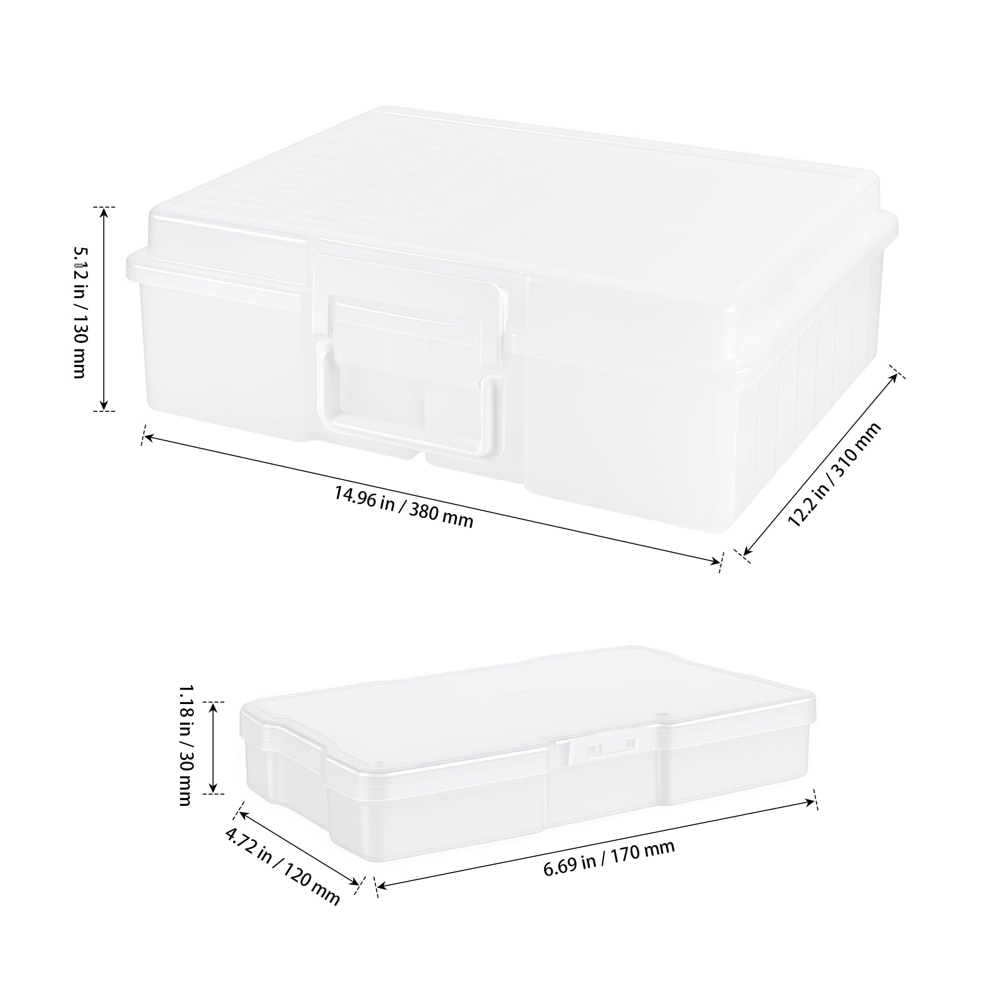 Fotobox Aufbewahrungsbox mit 16 Fächern, Foto Aufbewahrungsbox 38 x 31 x 13 cm transparent PP mit Griff Deckel, Foto Organizer Box für Fotos Karten Handwerk