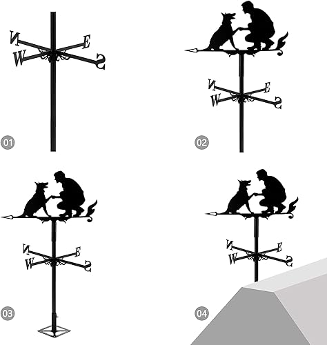 Miniatura 5 de Exquisita veleta meteorológica, indicadores de dirección del viento de veleta, diseño hueco tallado, acero inoxidable, metal negro, herramienta de