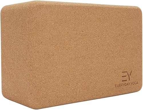 Everyday Yoga Bloque de yoga de madera de corcho de alta densidad, mejora la fuerza, flexibilidad con soporte de mano de entrenamiento de ladrillo