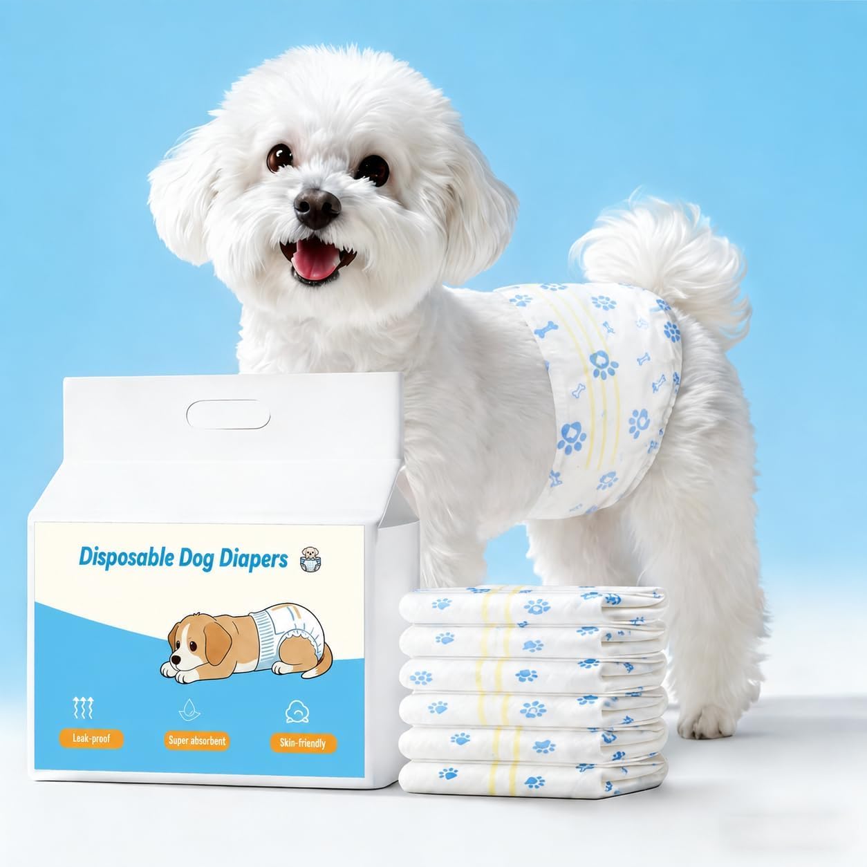 Disposable Dog Diapers - Dog Nappies 20 Count Male Dog Wraps Wetness Indicator, Ultra Absorbent Puppy Diapers Male for Excitable Urination or Incontinence Leak-Proof Protection
