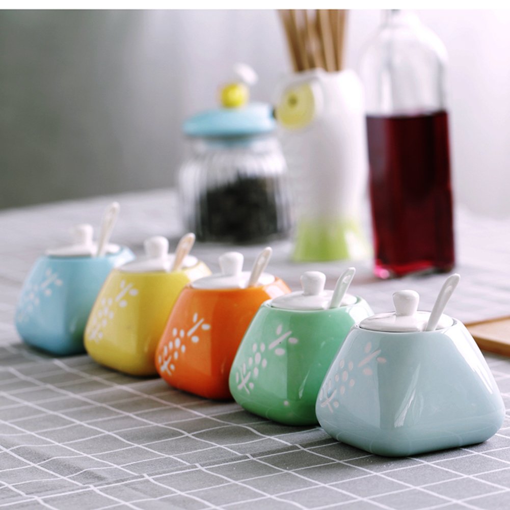 Small spice jars,Spice jars bulk Ceramic spice jars with lid and spoon Spice storage containers Spice jars-F