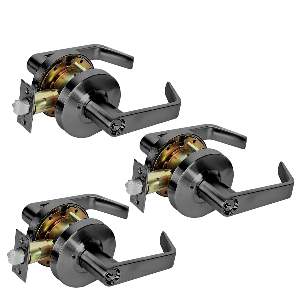 Ansi Grade 2 Commercial Heavy Duty Storeroom Door Lever Lockset, UL 3 Hour Fire Rated ADA, Matt Black Finish (3 Sets Key Alike)