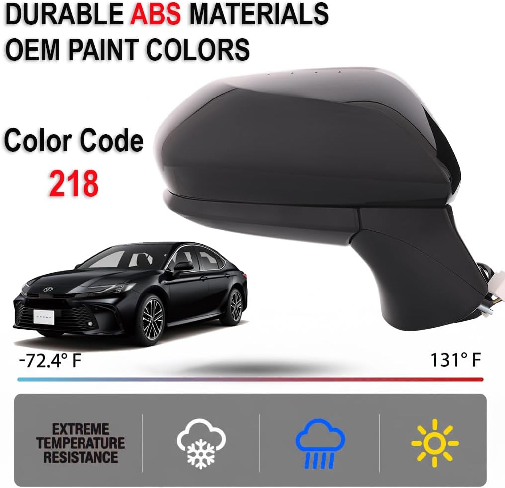 EAP Driver Side Mirror Compatible with Toyota Camry 2018–2026, Power Adjustment, Without Heat, Attitude Black Metallic