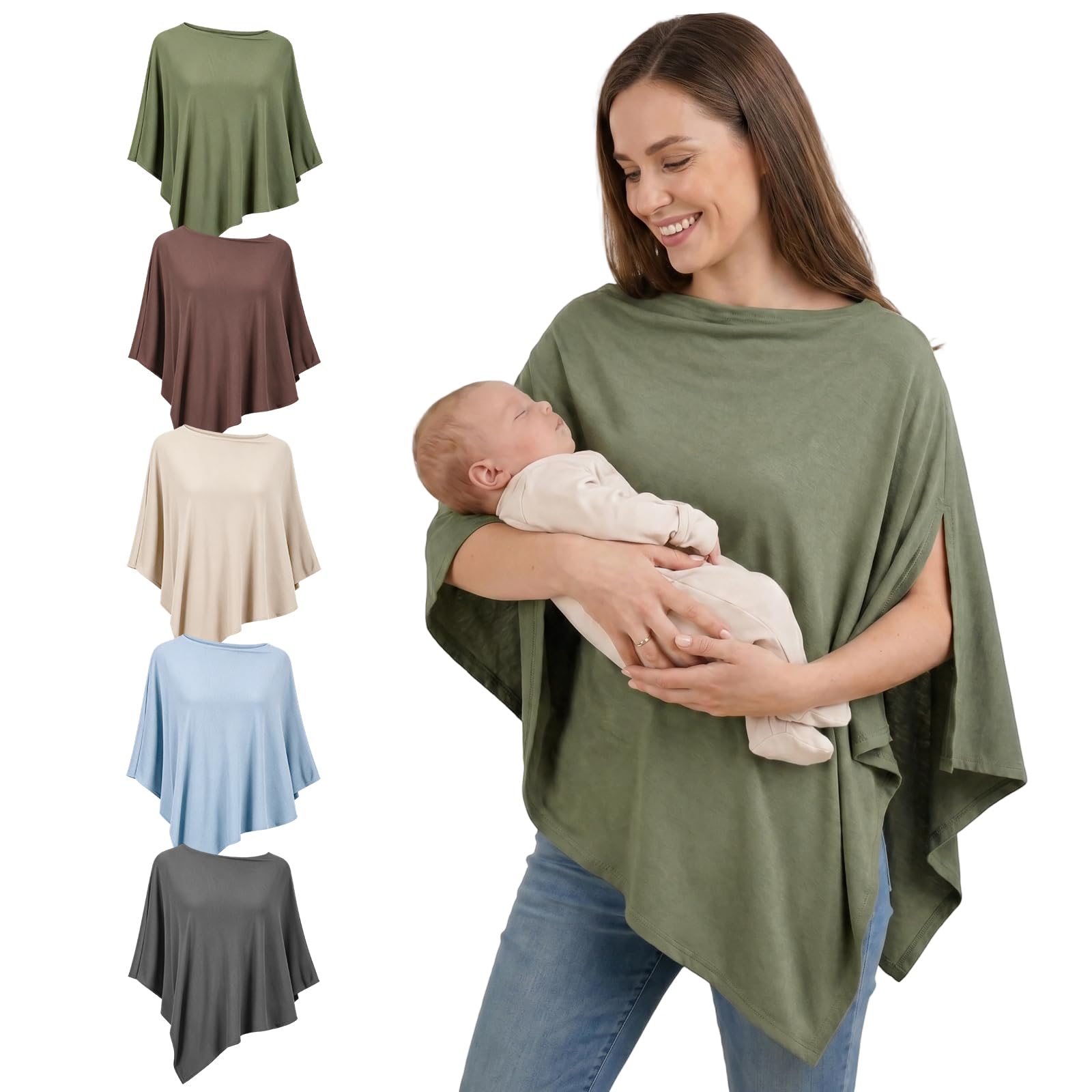 Fiohiros Breastfeeding Cover,Soft Breathable Modal Nursing Cover for Mum,360ยฐ Full Coverage Breast Feeding Cover Up,Multi-use Poncho Breastfeeding Cover for Stroller Car Seat Shawl (Matcha Green)