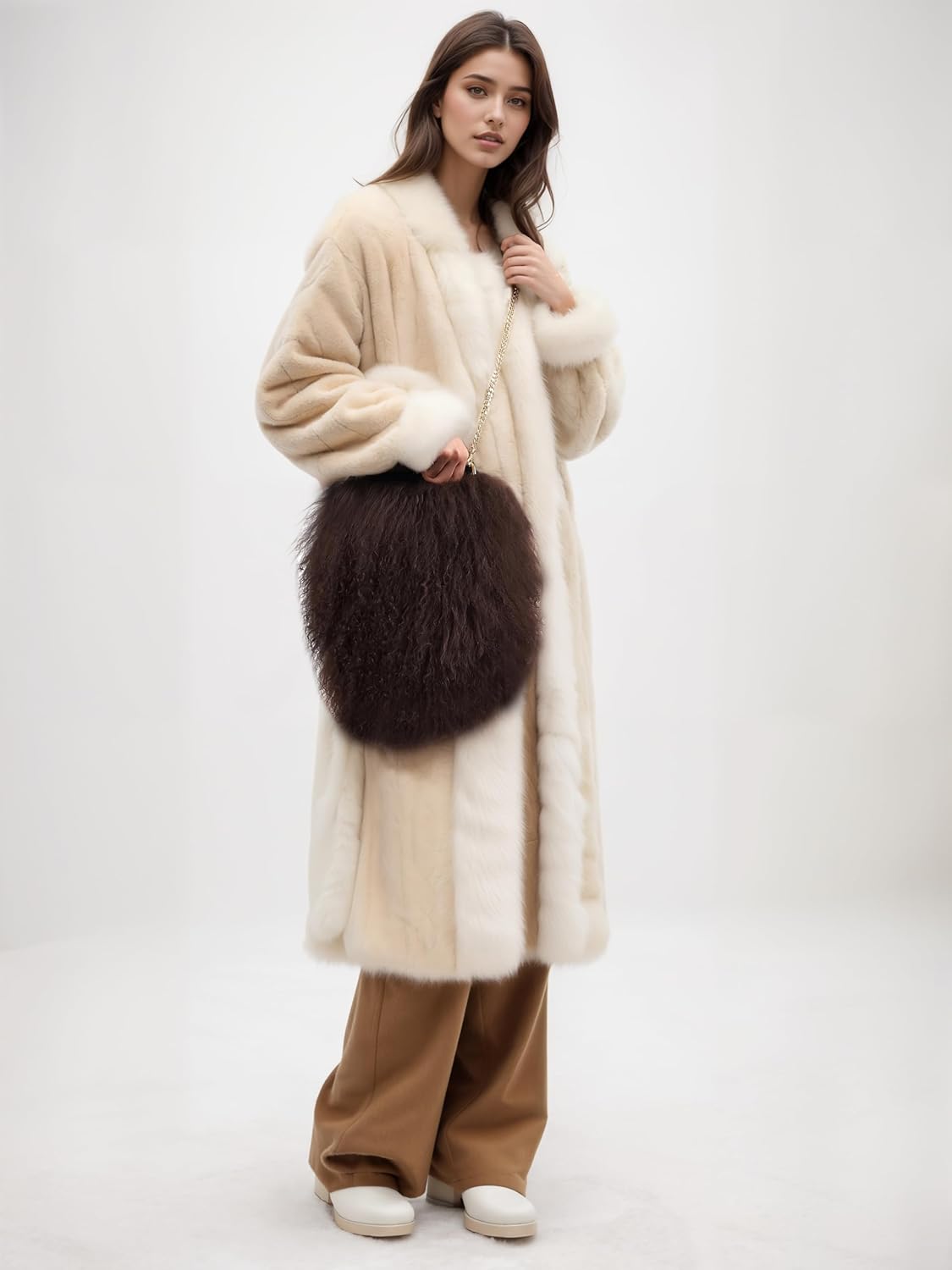 Furry Crossbody Bag Real Curly Mongolian Fur Purse Flush Fur Clutch Shoulder Bag - Image 2