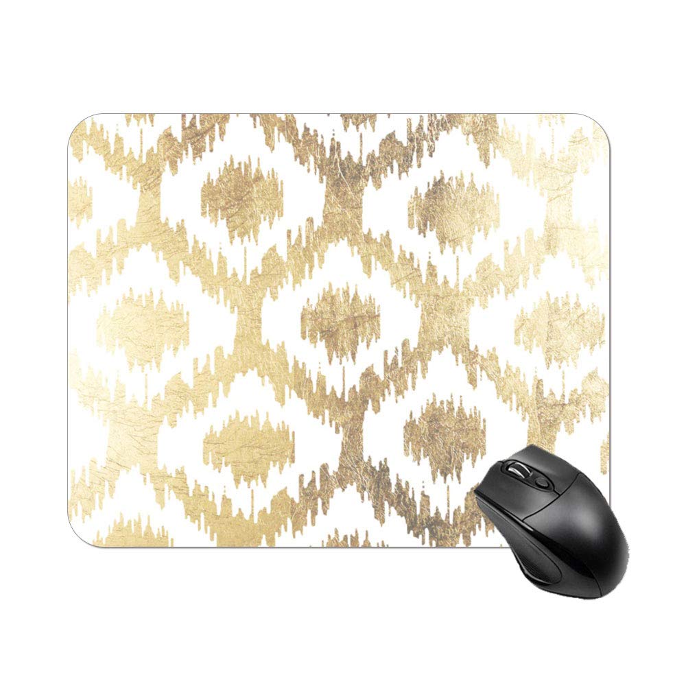 Gaming Mouse Pad Modern White Handrawn Ikat Pattern Faux Gold Design for Desktop and Laptop 1 Pack 25x20cm/9.8x7.9in