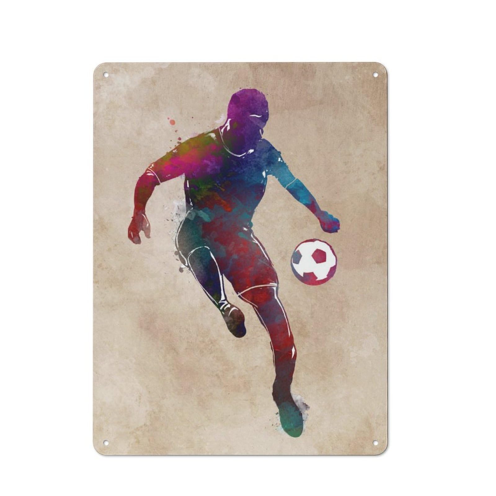 Junmoney Football Soccer Player Rustic Metal Sign 40X30cm Featuring For Hallway Wall, For Collectors Decorating Hallways And Entrance Areas