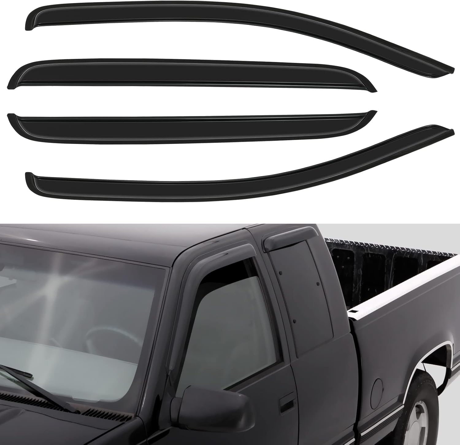 Side Window Deflector Dark Smoke Visors Rain Guards 4 -Piece Set for 2016-2021 for Toyota for Tacoma