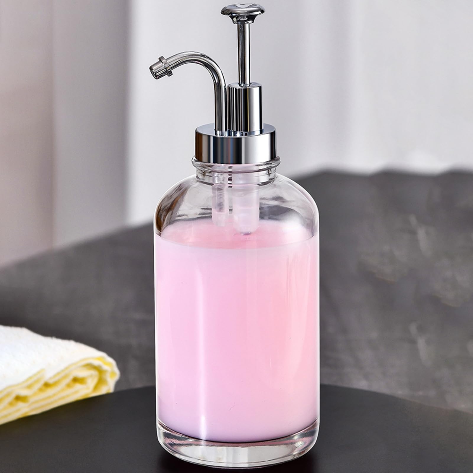 Dispenser per sciroppo di caffè Domestico, Facile da Pulire, flacone con Pompa in Vetro Trasparente da 2 Pezzi da 17 Once, per Shampoo da Bar, Hotel d'Argento