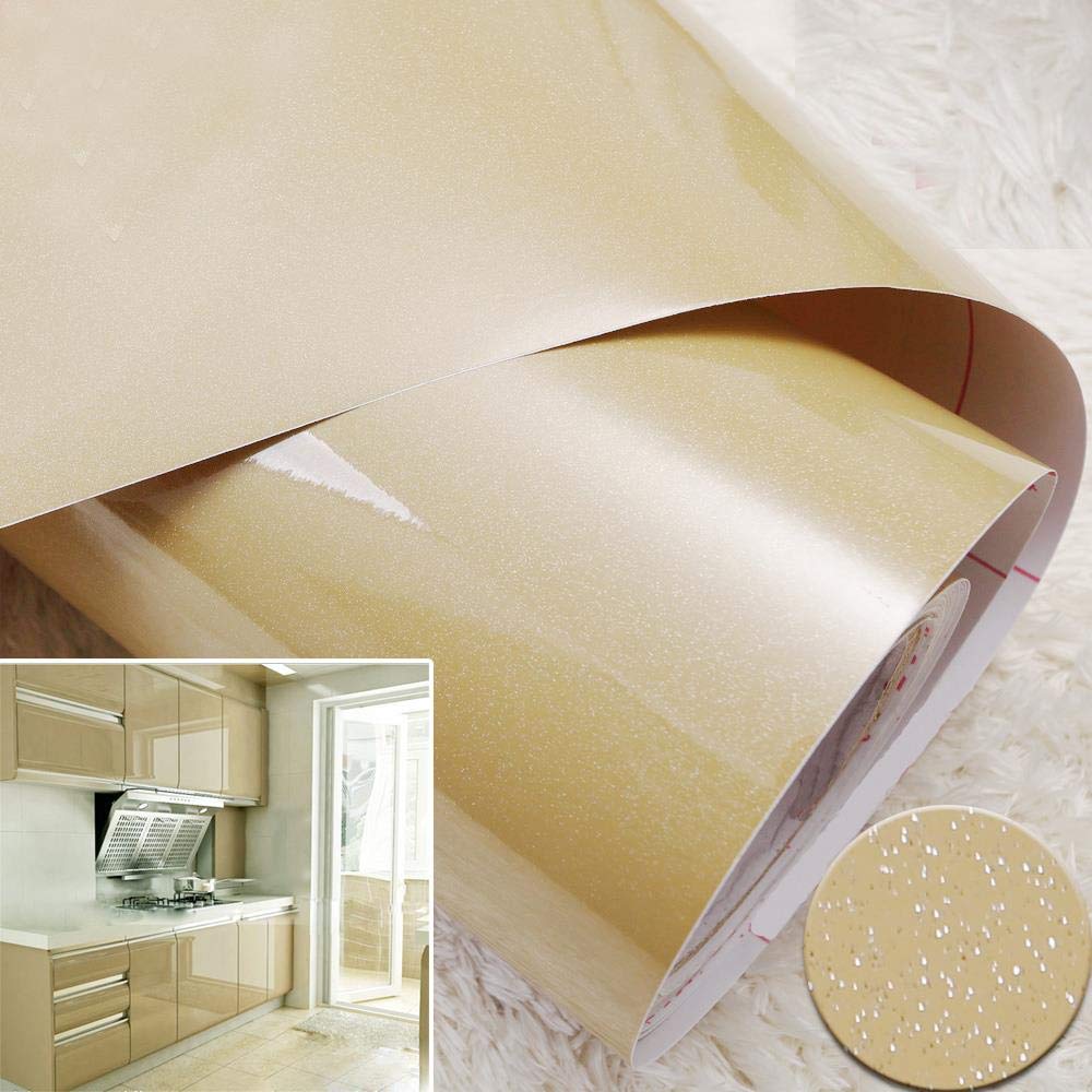 Rotolo di carta da parati autoadesiva in PVC bianco nero glitterato per mobili da cucina impermeabile, Nero, 61cmx10m