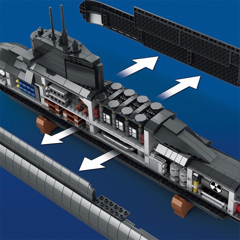 YILETKC Submarine Schiff Bausteine, 1498 Teile U-förmiges U-Boot Klemmbausteine Modell Bausatz, Militär Schiffe Modular Konstruktionsspielzeug, Militär Bauspielzeug für Erwachsene