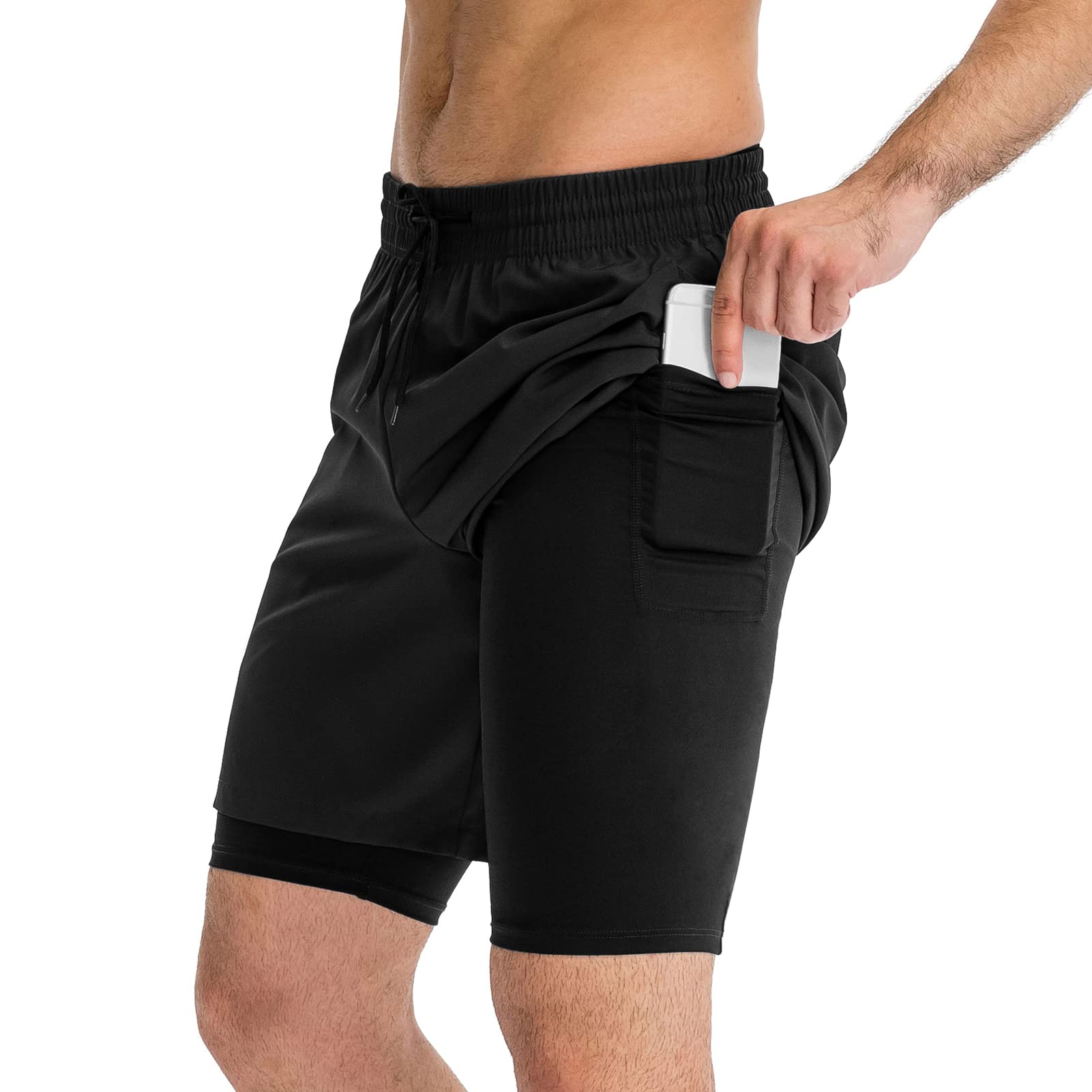 Men 2 in 1 Running Shorts Breathable Quick Dry Workout Active Shorts with Phone Pocket for Basketball Traning Running