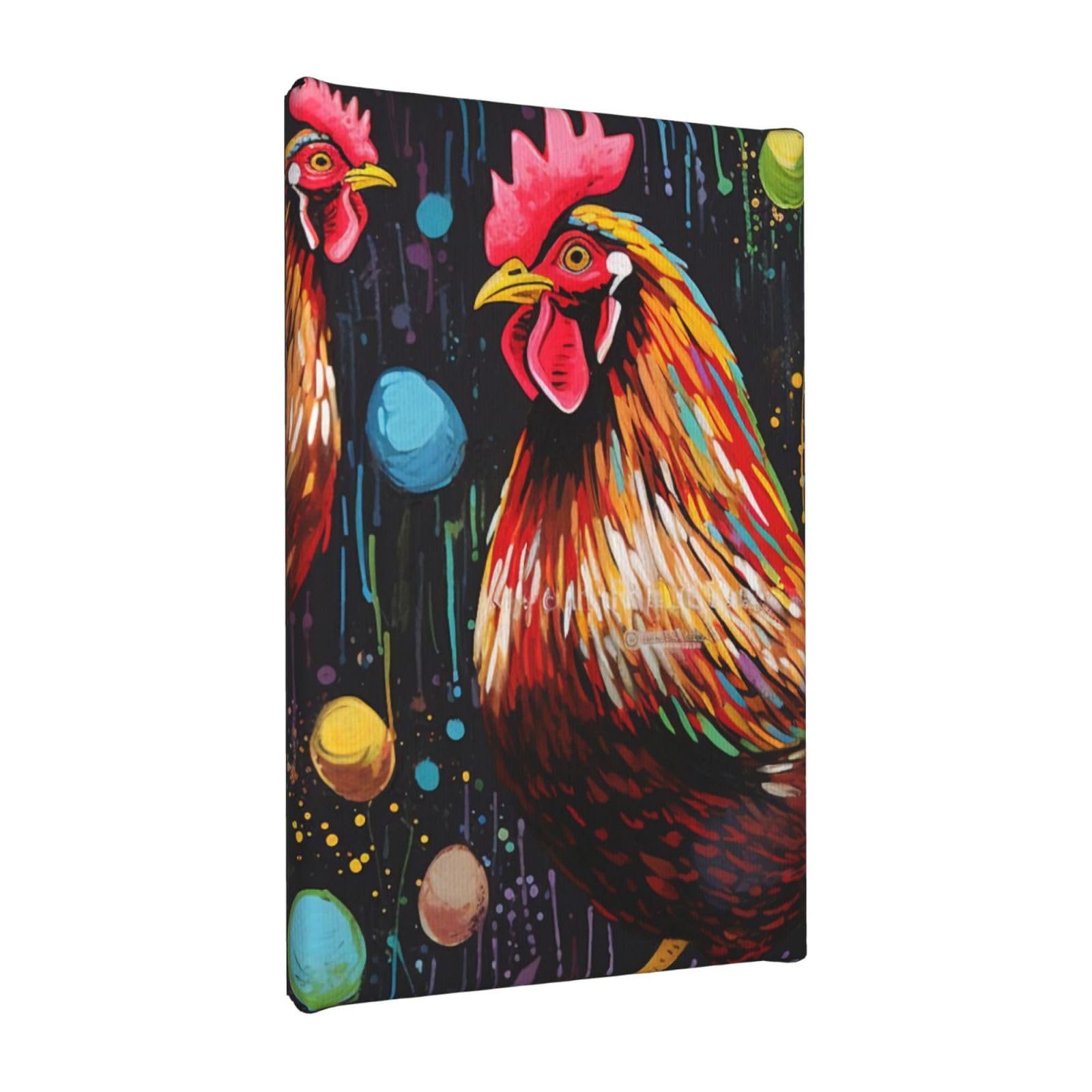 YKLJG Chicken Print Printed Wall Art Canvas Painting 20x30 CM Wooden Framed Picture Painting Artwork Prints for Bedroom Kitchen Home Office Decor