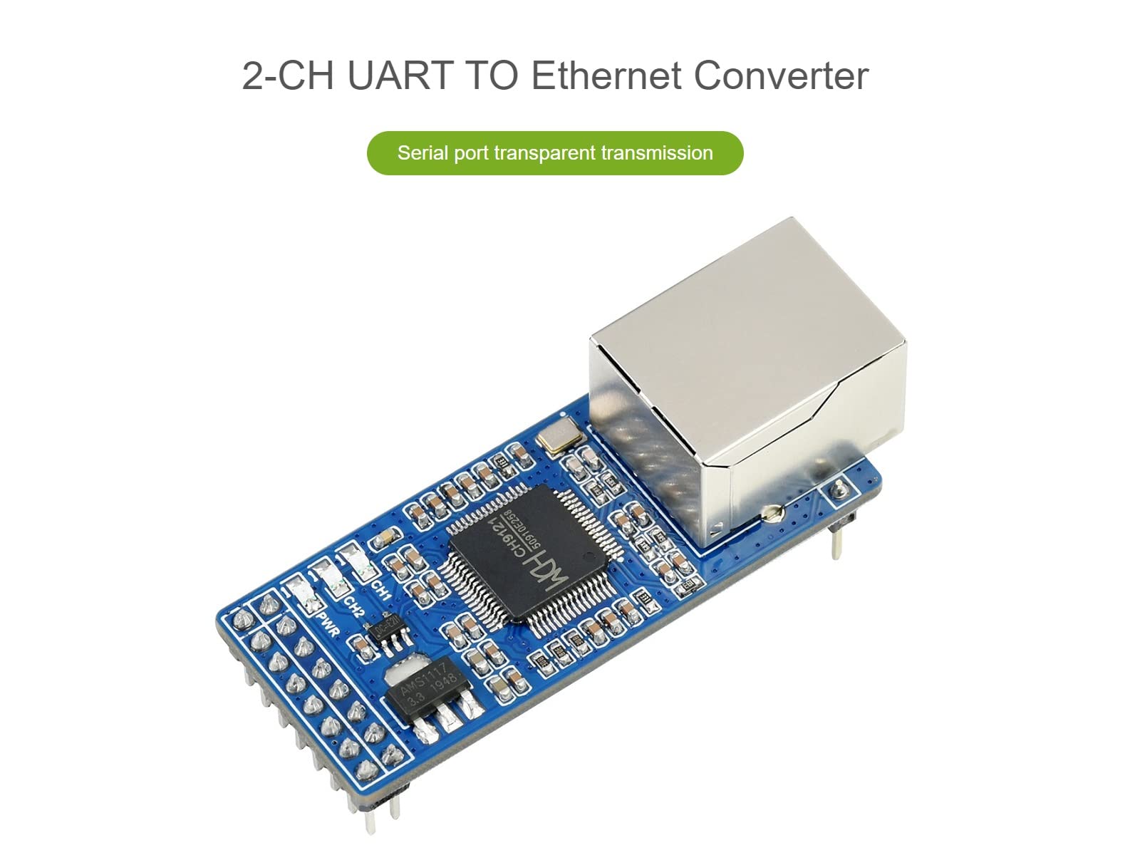 IBest 2-CH UART To Ethernet Converter,UART TTL and RJ45 Bi-Directional Transparent Transmission Ethernet Module,10/100M,Auto-MDI/MDIX,Full-Duplex/Half-Duplex Auto-Negotiation Ethernet Interface