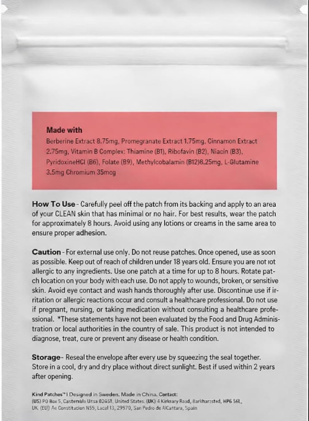 Kind Patches Berberine Patches with L Glutamine, Chromium, Pomegranate and Cinnamon - 4 Pack, 120 Patches