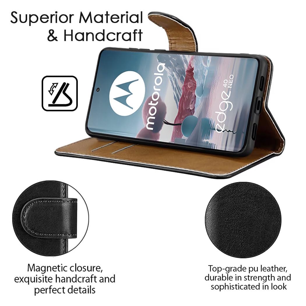 GAPlus PU Leather Flip Cover Wallet Case For Motorola Moto Edge 40 Neo 5G Card Holder Magnetic Kickstand Black - Image 3